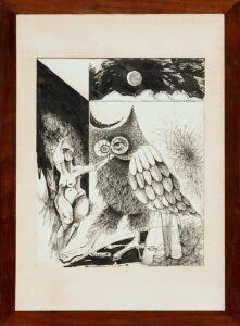 pintura de Hugo Guantay "La noche de la lechuza"