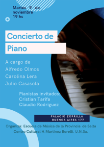 Flyer del Concierto de piano en el Centro Cultural Martinez Borelli