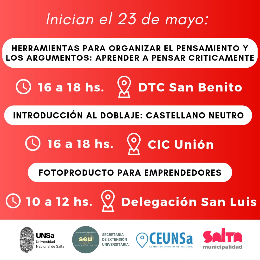 Talleres que comienzan en los CEUNSa de Salta Capital