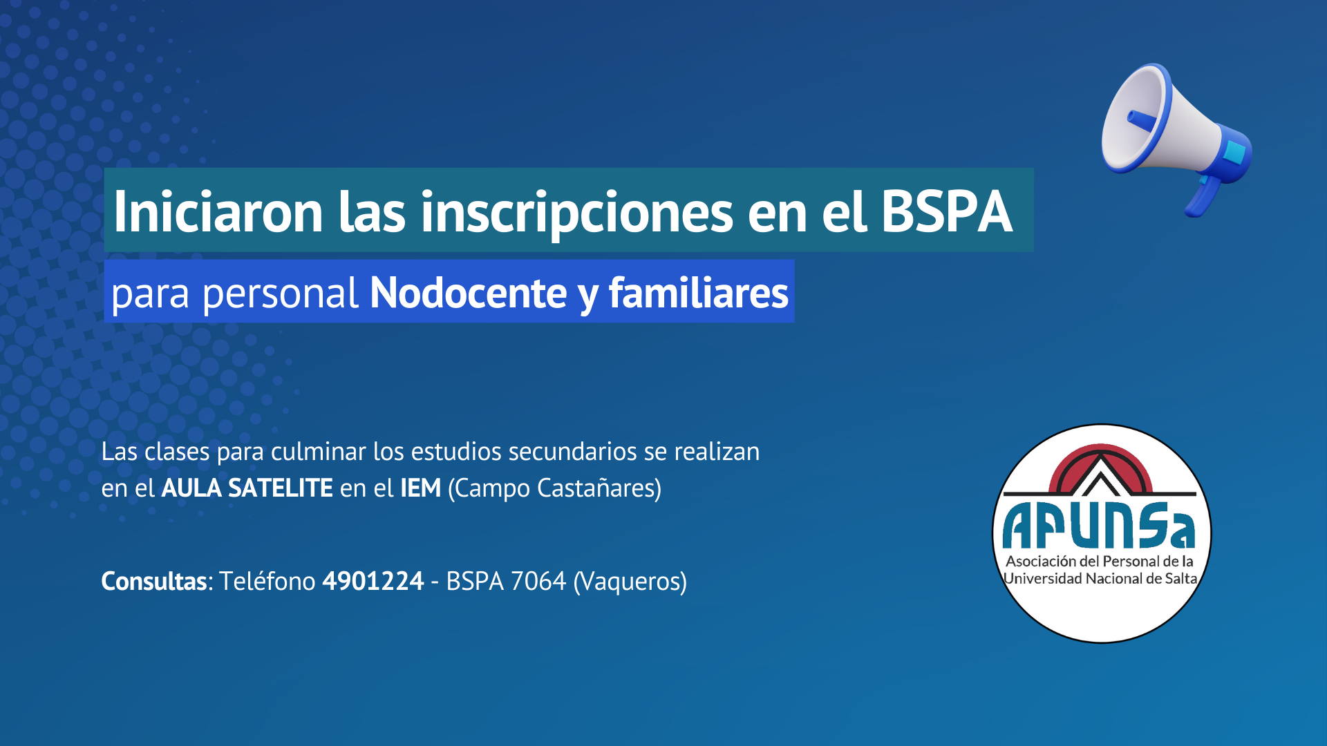 Iniciaron las inscripciones en el BSPA para personal Nodocente y ...